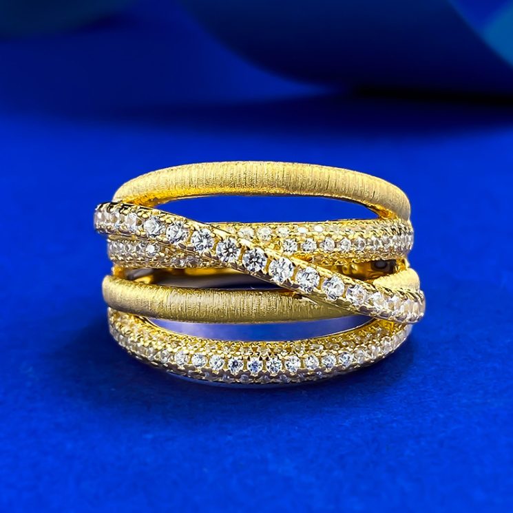 S925 Silver Gold-Plated Italian Brushed Cross Ring with Full Diamond Accents for Women – Luxurious & Elegant Design - Image 6