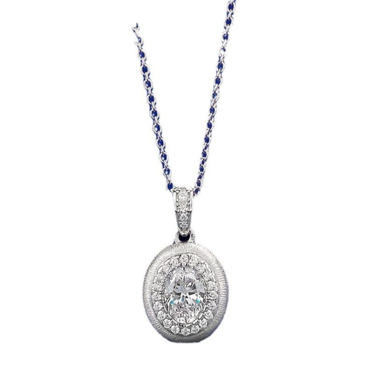 S925 Sterling Silver Retro Egg-Shaped Brushed Pendant Necklace 5x7mm for Women – Elegant & Unique Design