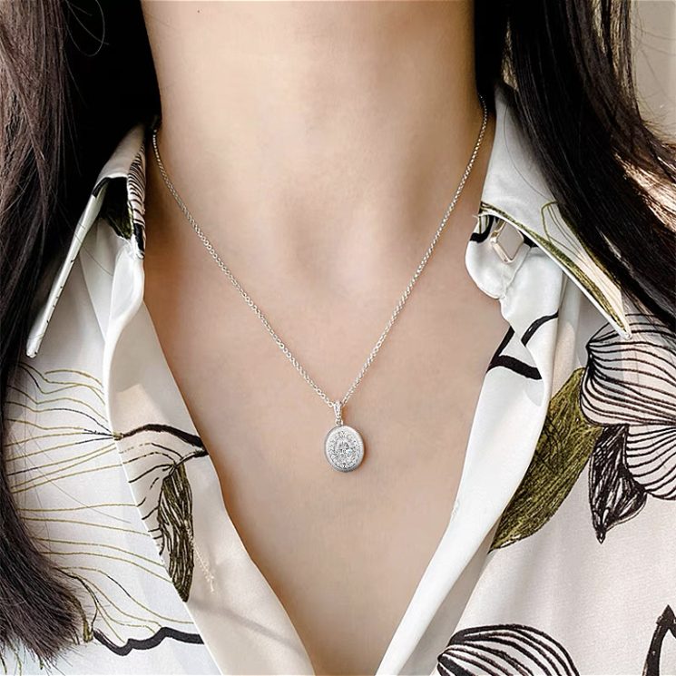 S925 Sterling Silver Retro Egg-Shaped Brushed Pendant Necklace 5x7mm for Women – Elegant & Unique Design - Image 3