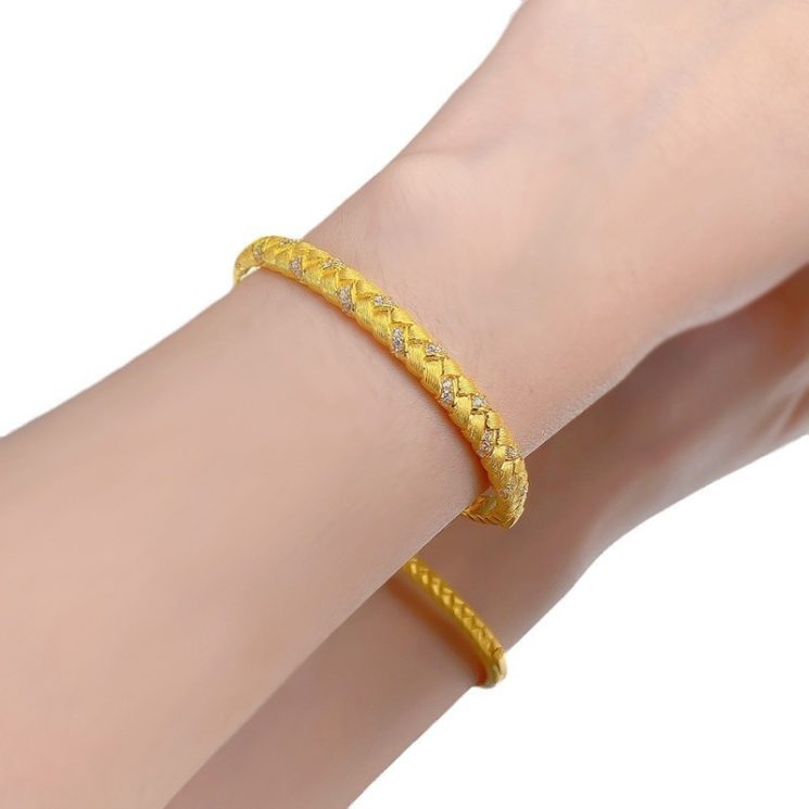 S925 Silver Gold-Plated Polka Dot Wheat Braided Bracelet for Women – Elegant & Trendy Design
