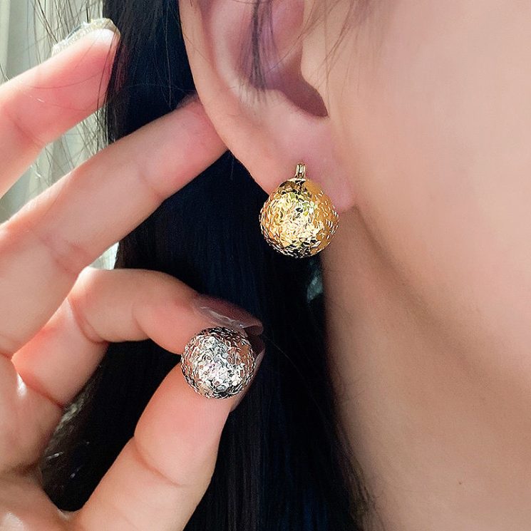 S925 Sterling Silver Sparkling Crushed Ice Pine Cone Earrings for Women – Glittering Ice Ball Design - Image 3