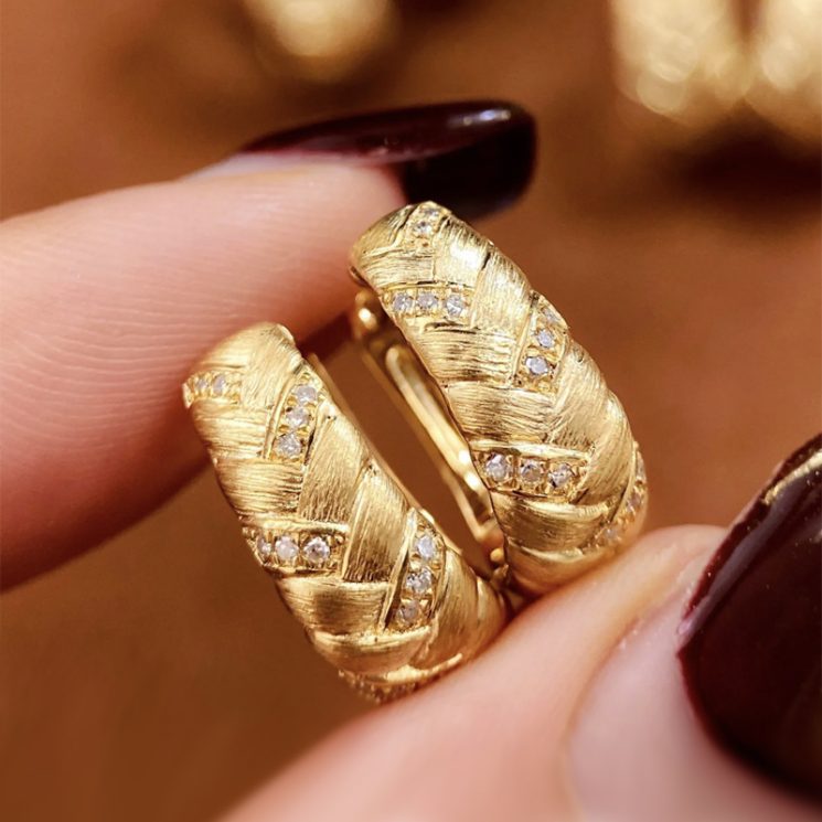 S925 Silver Real Gold-Plated Wheat Braided Brushed Earrings for Women – Elegant & Stylish Design - Image 2