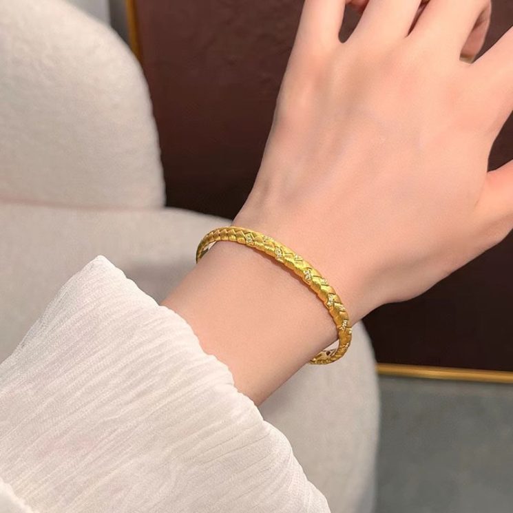 S925 Silver Gold-Plated Polka Dot Wheat Braided Bracelet for Women – Elegant & Trendy Design - Image 4