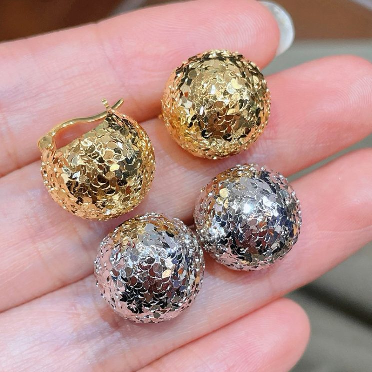 S925 Sterling Silver Sparkling Crushed Ice Pine Cone Earrings for Women – Glittering Ice Ball Design - Image 2