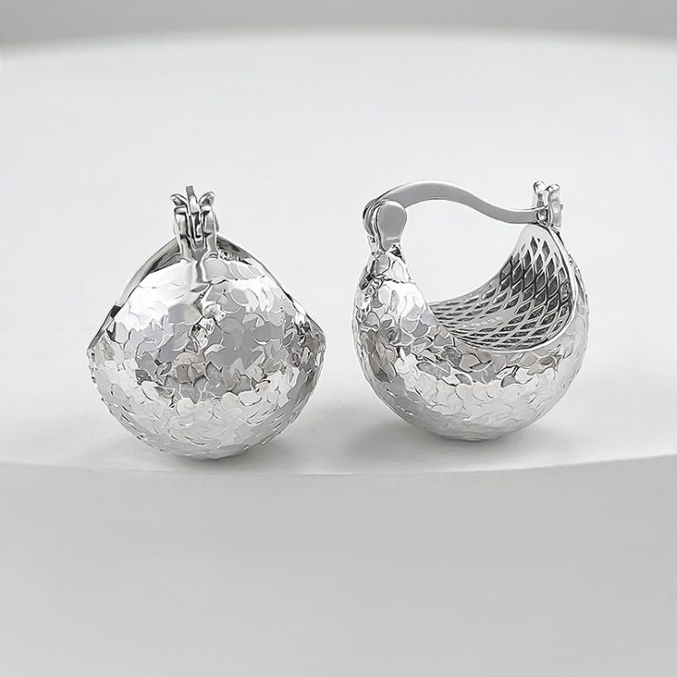 S925 Sterling Silver Sparkling Crushed Ice Pine Cone Earrings for Women – Glittering Ice Ball Design - Image 5