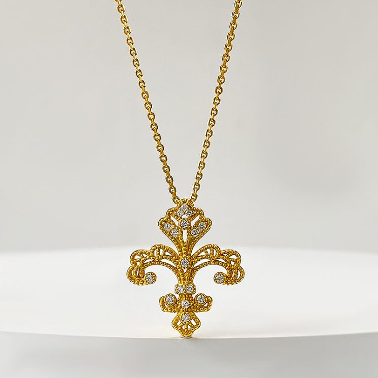 S925 Silver Gold-Plated Medieval Style Golden Iris Necklace for Women – Elegant & Vintage-Inspired Design - Image 5