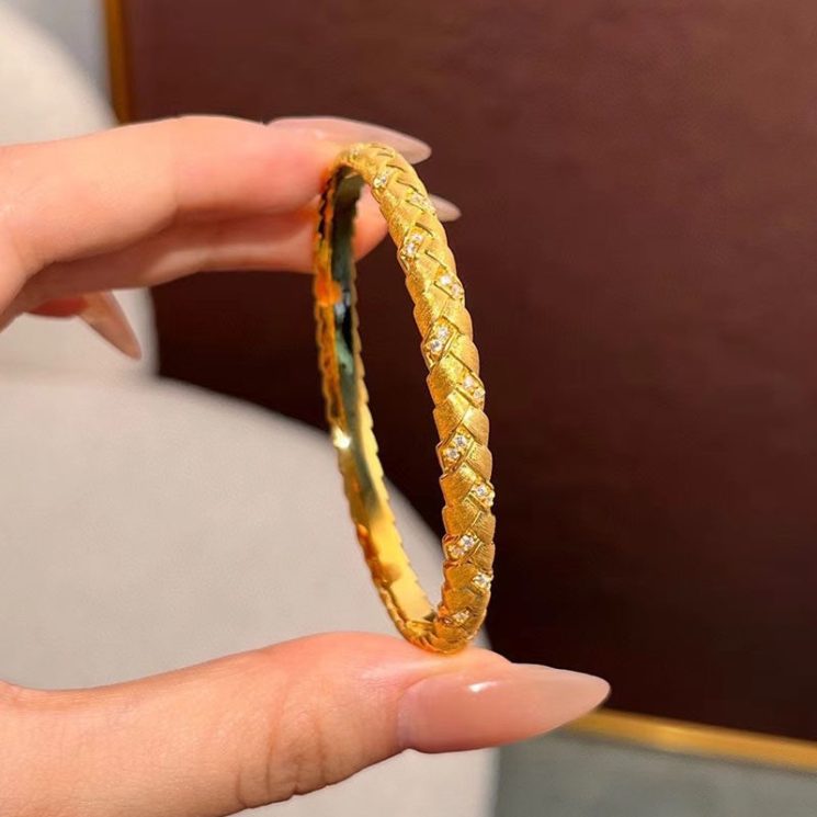 S925 Silver Gold-Plated Polka Dot Wheat Braided Bracelet for Women – Elegant & Trendy Design - Image 2